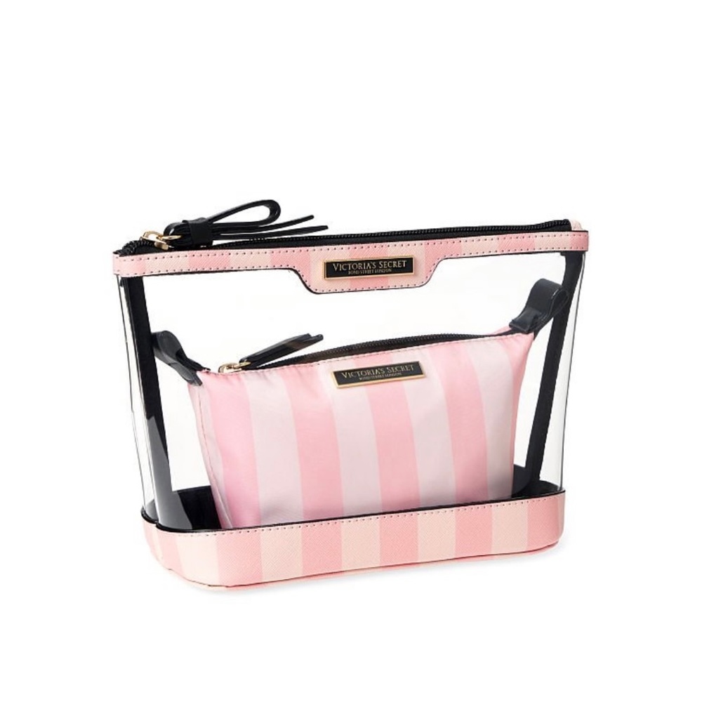 NWT Victoria’s Secret AM/PM Beauty Bag Duo - Pink and White Stripe